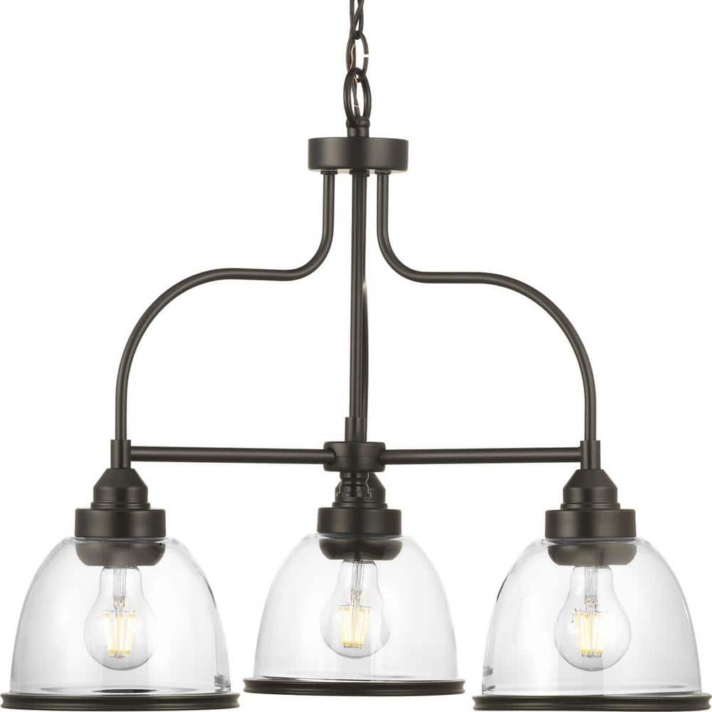 Progress Lighting Saluda 3-Light Antique Bronze Chandelier with Shade