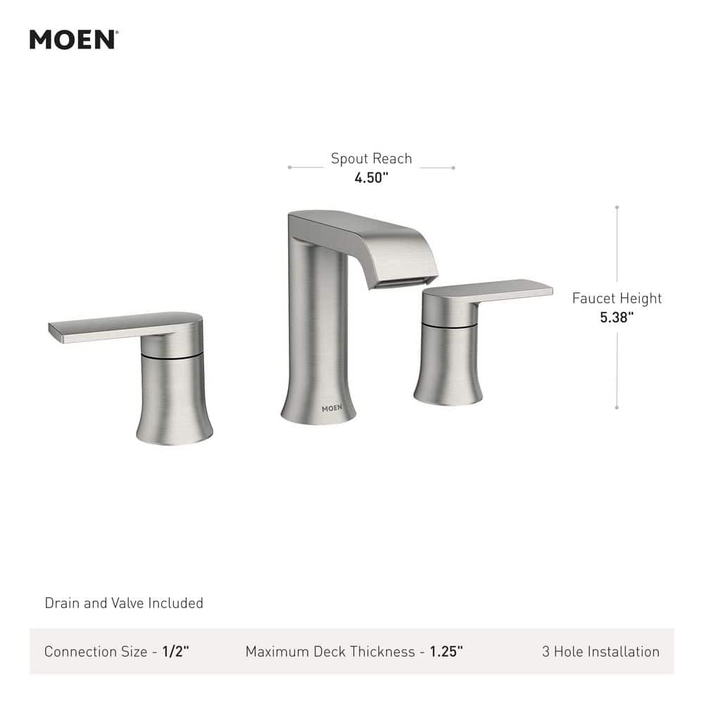 Moen Genta 8 in. Widespread Double-Handle Bathroom Faucet in Bronzed Gold with Valve and Drain Included