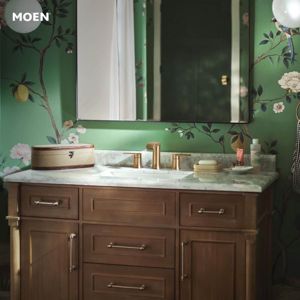 Moen Genta 8 in. Widespread Double-Handle Bathroom Faucet in Bronzed Gold with Valve and Drain Included