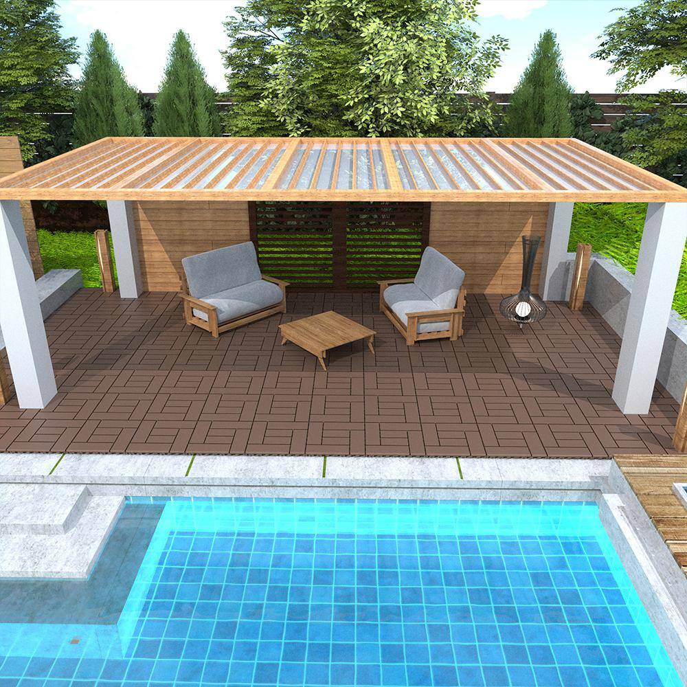 WRIGHTMASTER 1 ft. x 1 ft. Quick Deck Polypropylene Interlocking Deck Tile in Brown-2 (44 sq. ft. Per Box)