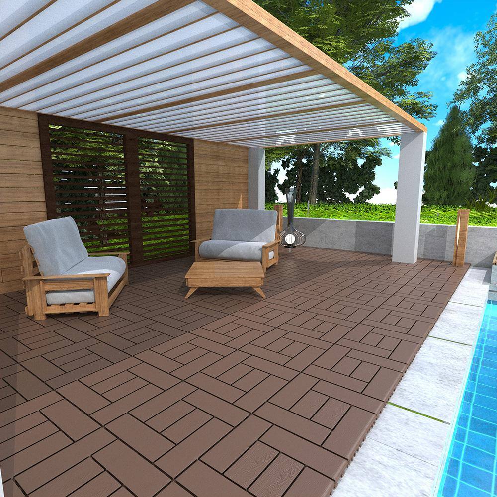 WRIGHTMASTER 1 ft. x 1 ft. Quick Deck Polypropylene Interlocking Deck Tile in Brown-2 (44 sq. ft. Per Box)