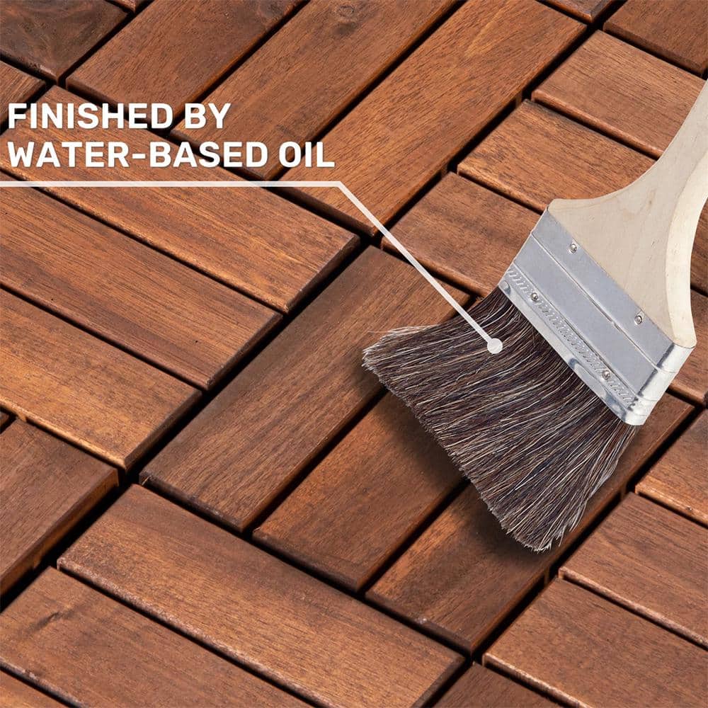 YOFE Brown Acacia Wood 3/4 in. T x 12 in. W Solid Hardwood Flooring Interlocking Deck Tiles - Checker Pattern(20 sqft/case)