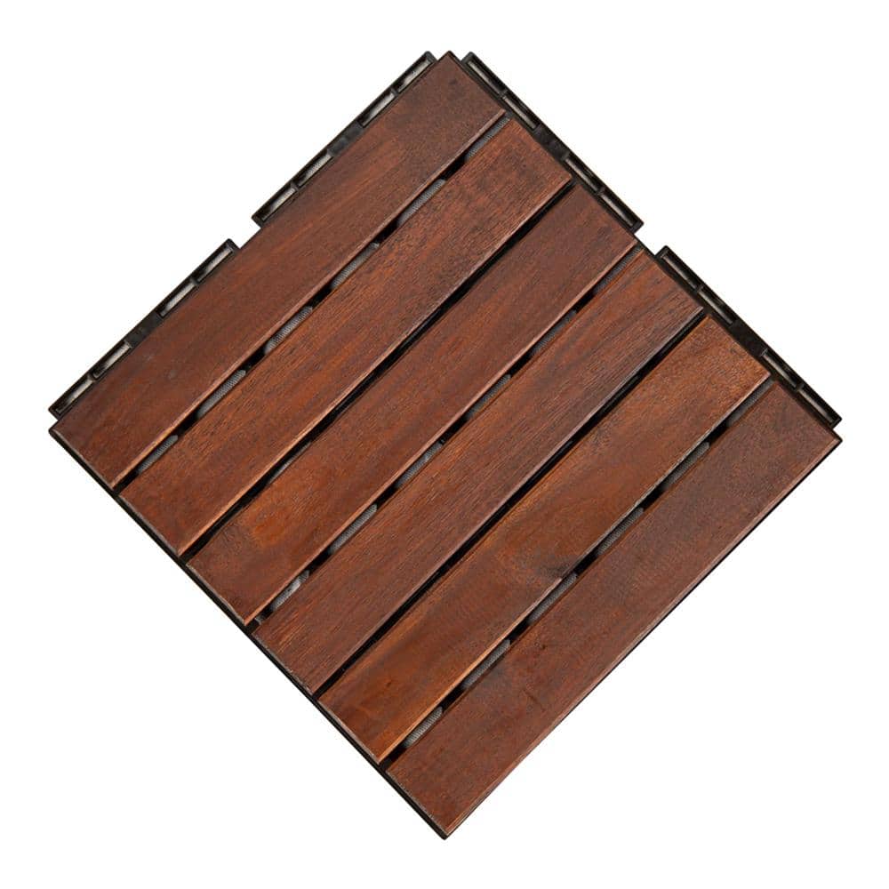 YOFE Brown Acacia Wood 3/4 in. T x 12 in. W Solid Hardwood Flooring Interlocking Deck Tiles - Striped Pattern(20 sqft/case)