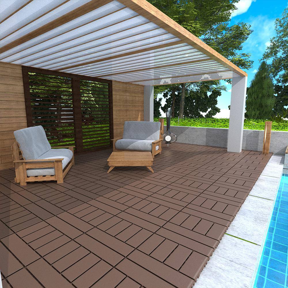 WRIGHTMASTER 1ft. x 1ft. Quick Deck Polypropylene Interlocking Deck Tile in Brown-4 (44 sq. ft. per Box)