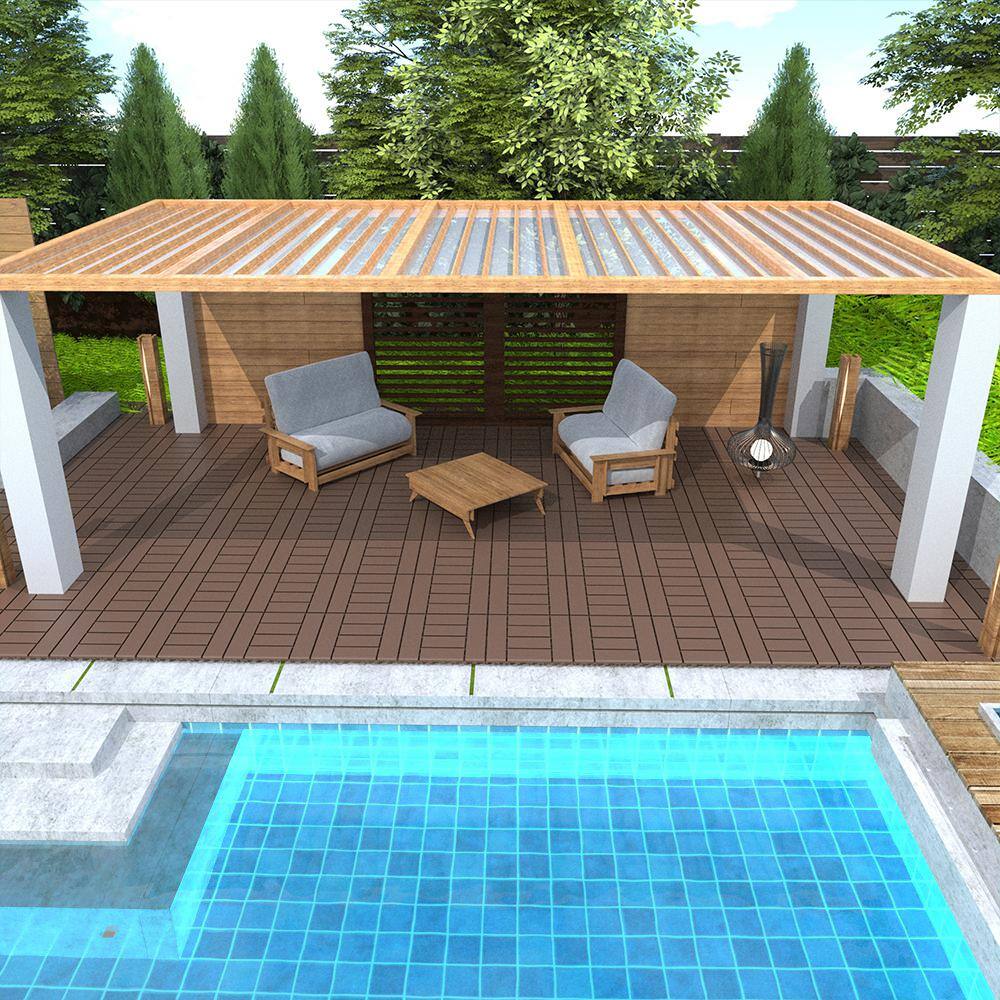 WRIGHTMASTER 1ft. x 1ft. Quick Deck Polypropylene Interlocking Deck Tile in Brown-4 (44 sq. ft. per Box)