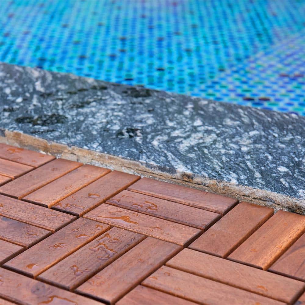 YOFE Brown Acacia Wood 3/4 in. T x 12 in. W Solid Hardwood Flooring Interlocking Deck Tiles - Checker Pattern(30 sqft/case)