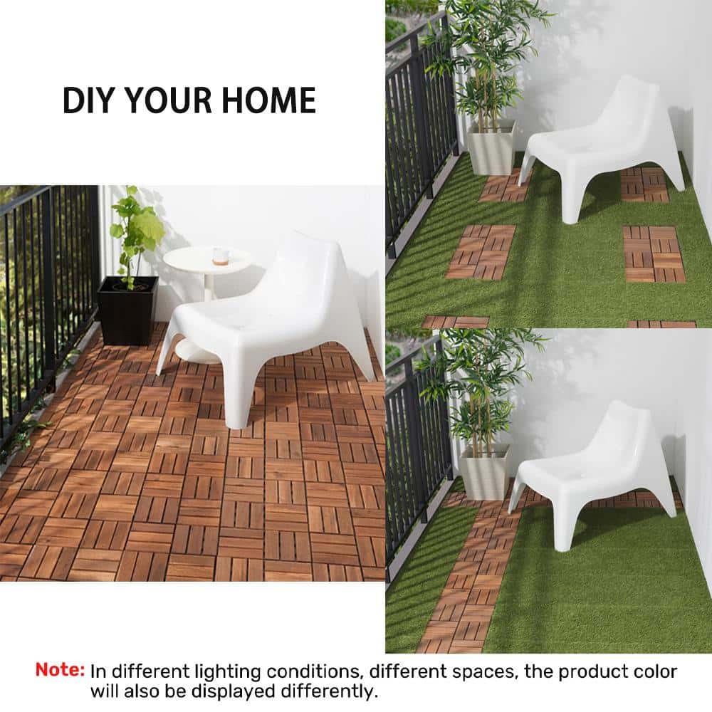 YOFE Brown Acacia Wood 3/4 in. T x 12 in. W Solid Hardwood Flooring Interlocking Deck Tiles - Checker Pattern(30 sqft/case)