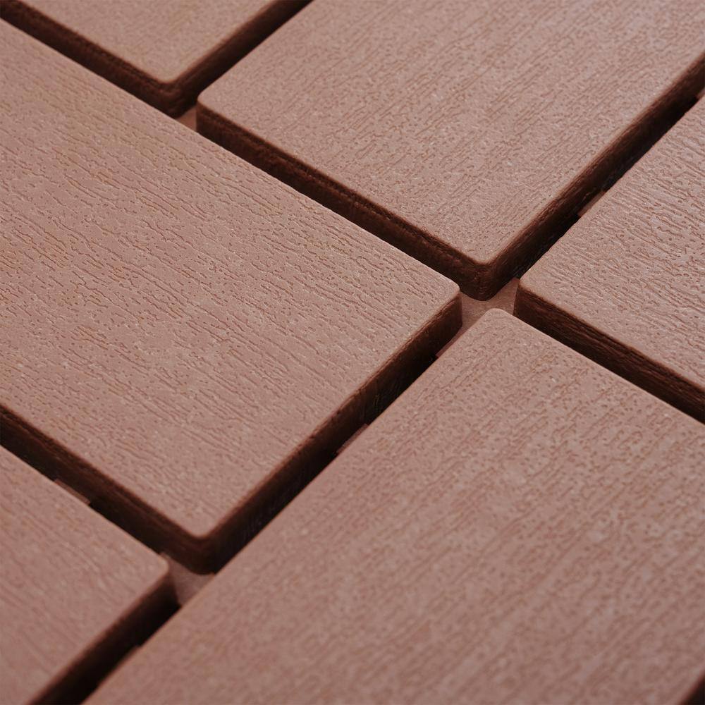 GOGEXX 12 in.W x12 in.L Outdoor Pattern Square Plastic Drainage Interlocking Flooring Patio Deck Tiles(Pack of 44Tiles)in Brown
