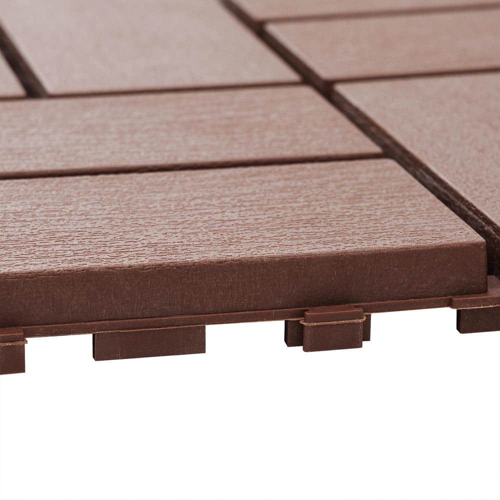 GOGEXX 12 in.W x12 in.L Outdoor Pattern Square Plastic Drainage Interlocking Flooring Patio Deck Tiles(Pack of 44Tiles)in Brown