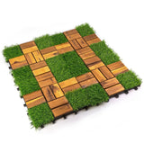 Pro Space 12 in. x 12 in. Square Acacia Wood Interlocking Flooring Tiles Tufted Grass Green 20 PINS (30-Pack)