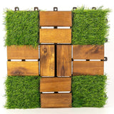 Pro Space 12 in. x 12 in. Square Acacia Wood Interlocking Flooring Tiles Tufted Grass Green 20 PINS (30-Pack)