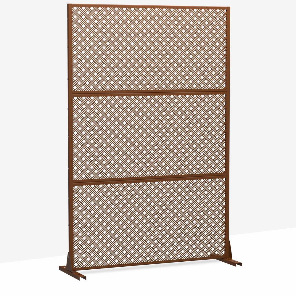 cadeninc Metal Privacy Screen, 3.92 ft. x 6 ft. Freestanding Fence Panels, Brown