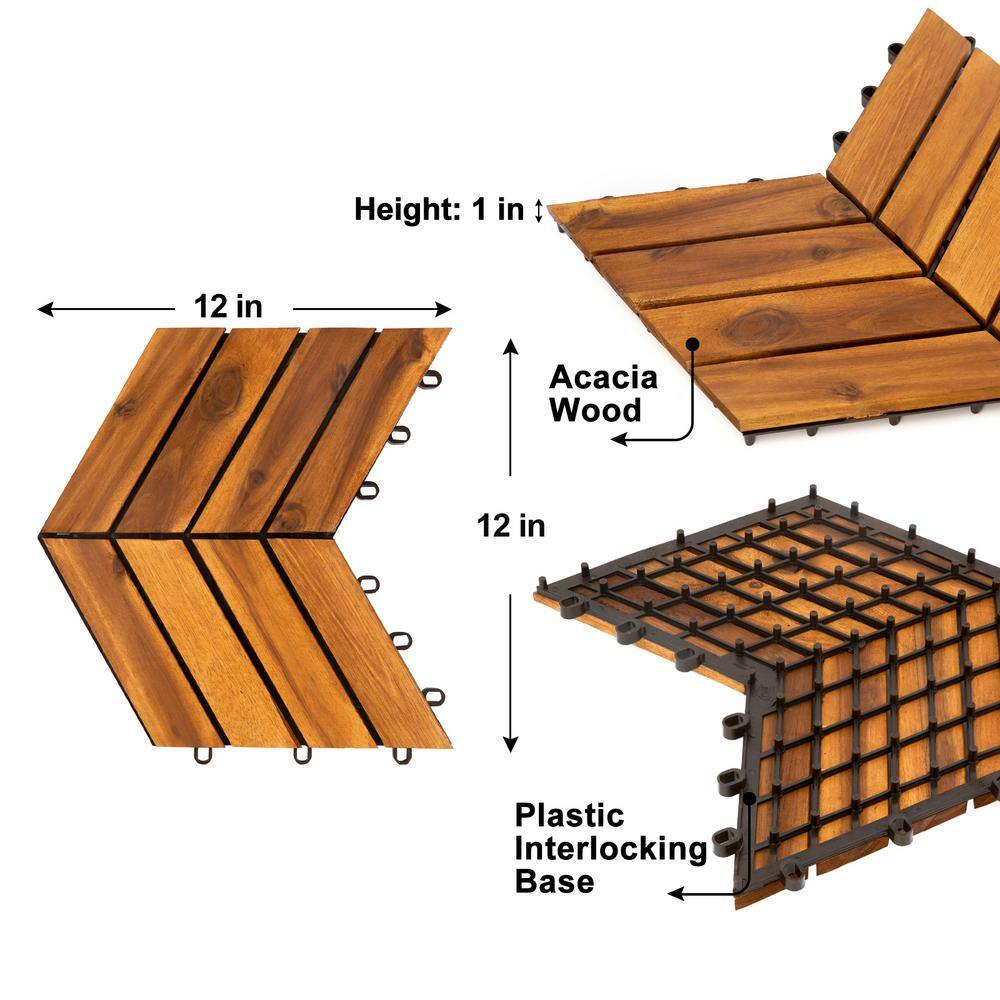 Pro Space 12 in. x 12 in. Acacia Wood Interlocking Flooring Deck Tile Checker Pattern Brown (10-Pack)