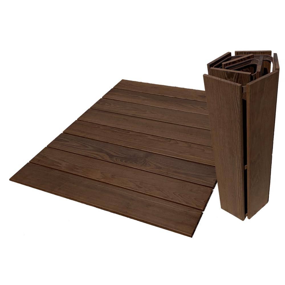 Roll Deck 4 ft. x 32 in. Non-Slip Thermo-Treated Wood Deck Tile in Brown (1-Piece/Box)