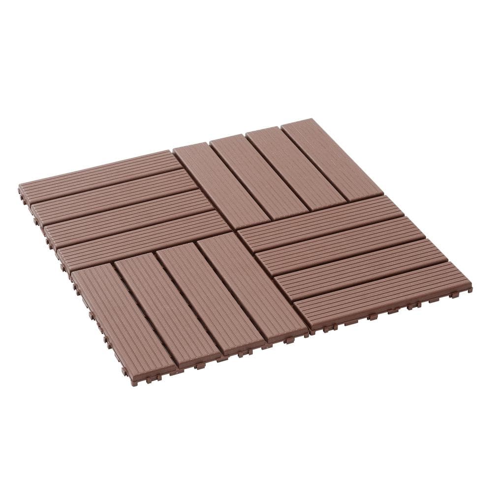 1 ft. x 1 ft. Outdoor Square Waterproof Deck Tile in Brown, All Weather Use ( 44 Per Case)