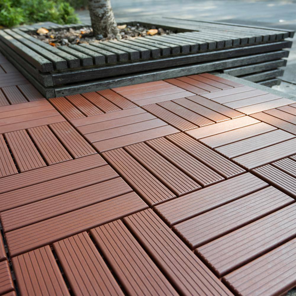 1 ft. x 1 ft. Outdoor Square Waterproof Deck Tile in Brown, All Weather Use ( 44 Per Case)