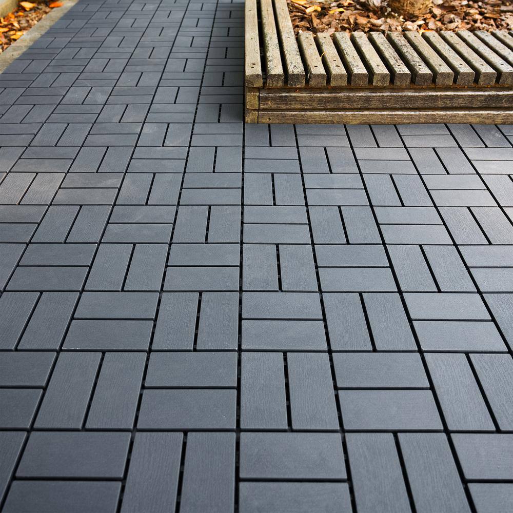 1 ft. x 1 ft. Outdoor Square Waterproof Deck Tile in Gray, All Weather Use ( 44 Per Case)