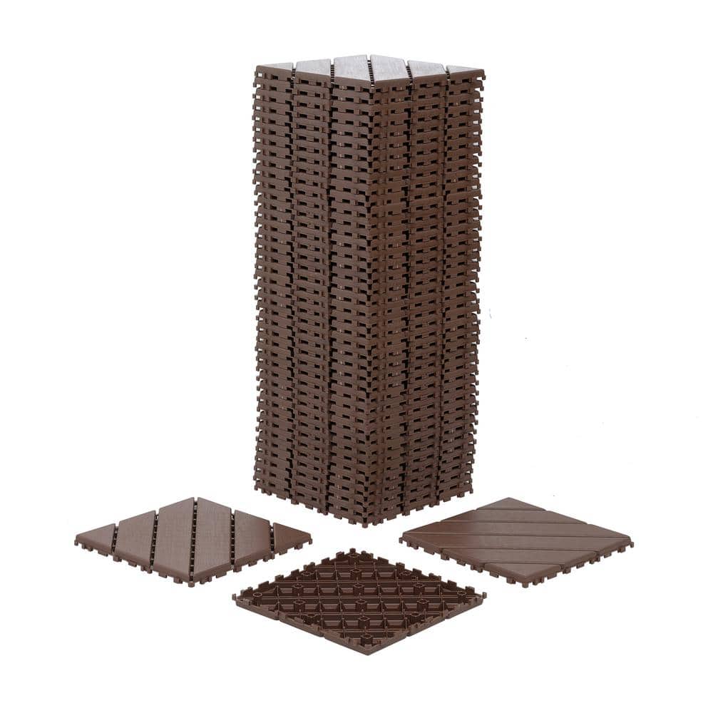 1 ft. x 1 ft. Outdoor Square Waterproof Deck Tile in Brown, All Weather Use ( 44 Per Case)