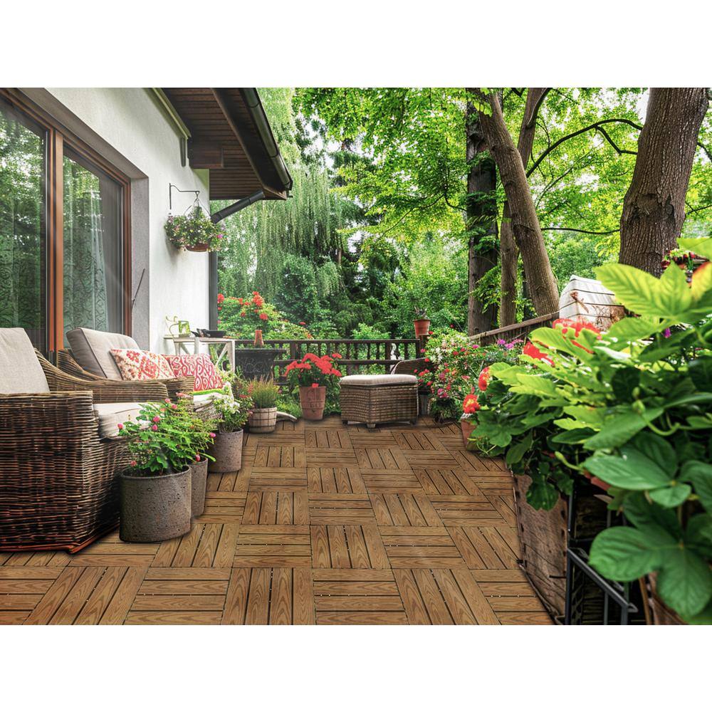 1 ft. x 1 ft. Wood Plastic Composite Deck Tile in Brown, Resist Rust, Water, Easy to DIY and Maintain(20 per Case)