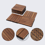 12 in. x 12 in. Striped Pattern Outdoor Acacia Wood Interlocking Deck Tiles in Brown (10-Pieces)
