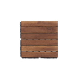 12 in. x 12 in. Striped Pattern Outdoor Acacia Wood Interlocking Deck Tiles in Brown (10-Pieces)