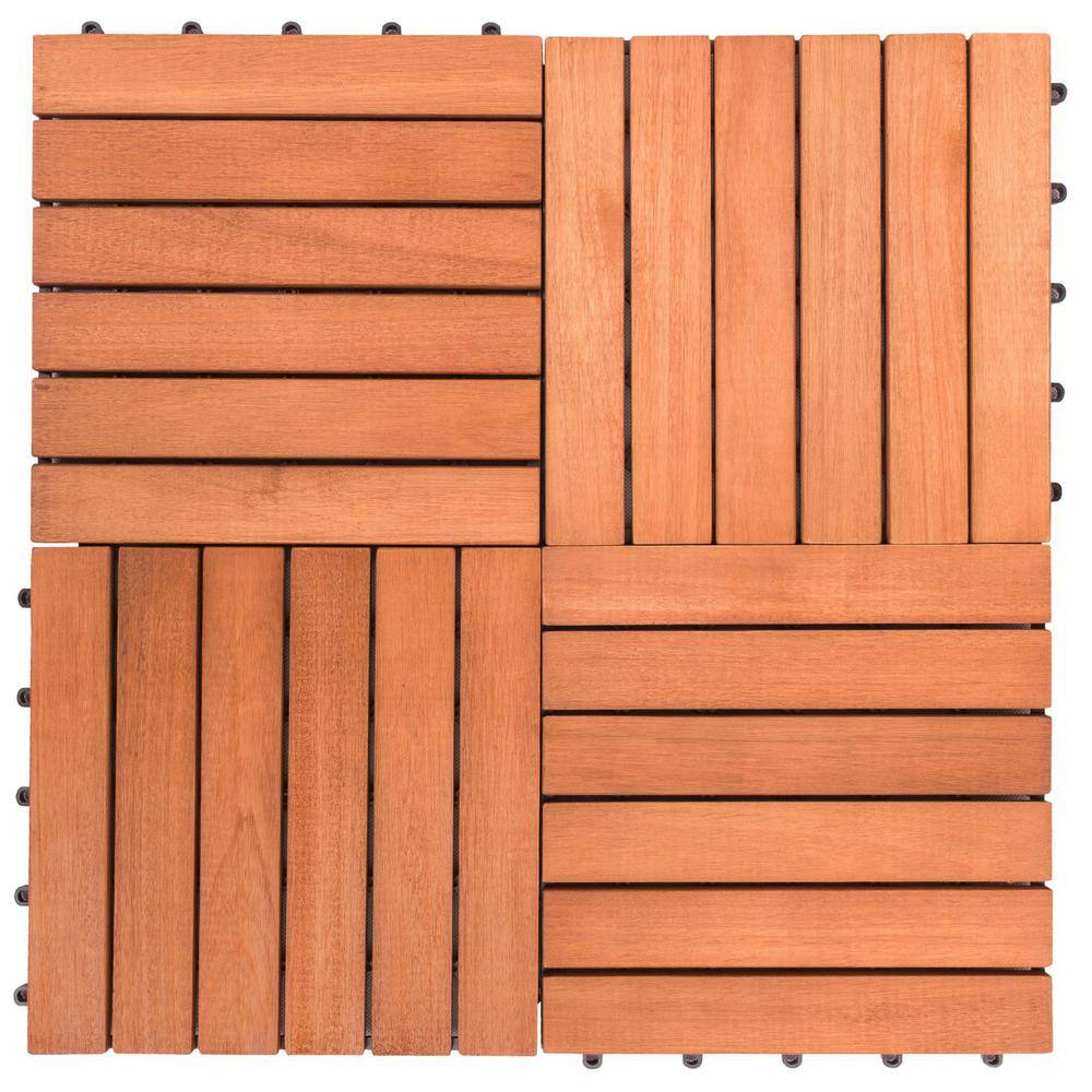 Patio 6-Slat 1 ft. x 1 ft. Wood Interlocking Deck Tile in Brown (10 Per Box)