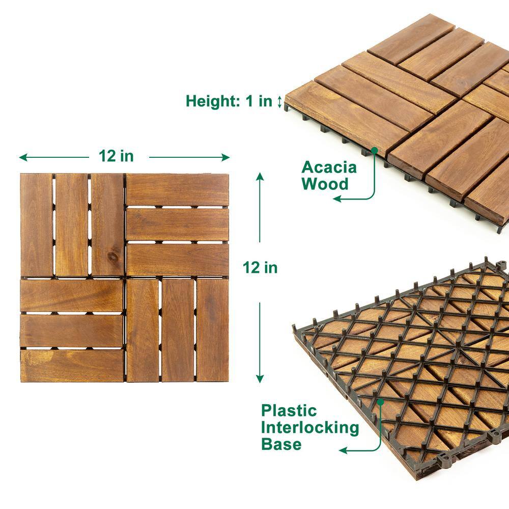 12 in. x 12 in. Acacia Wood Interlocking Flooring Deck Tile Checker Pattern in Brown 12-Slats (20-Pack)