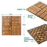 12 in. x 12 in. Acacia Wood Interlocking Flooring Deck Tile Checker Pattern in Brown 12-Slats (20-Pack)