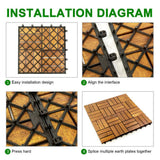 12 in. x 12 in. Acacia Wood Interlocking Flooring Deck Tile Checker Pattern in Brown 12-Slats (20-Pack)
