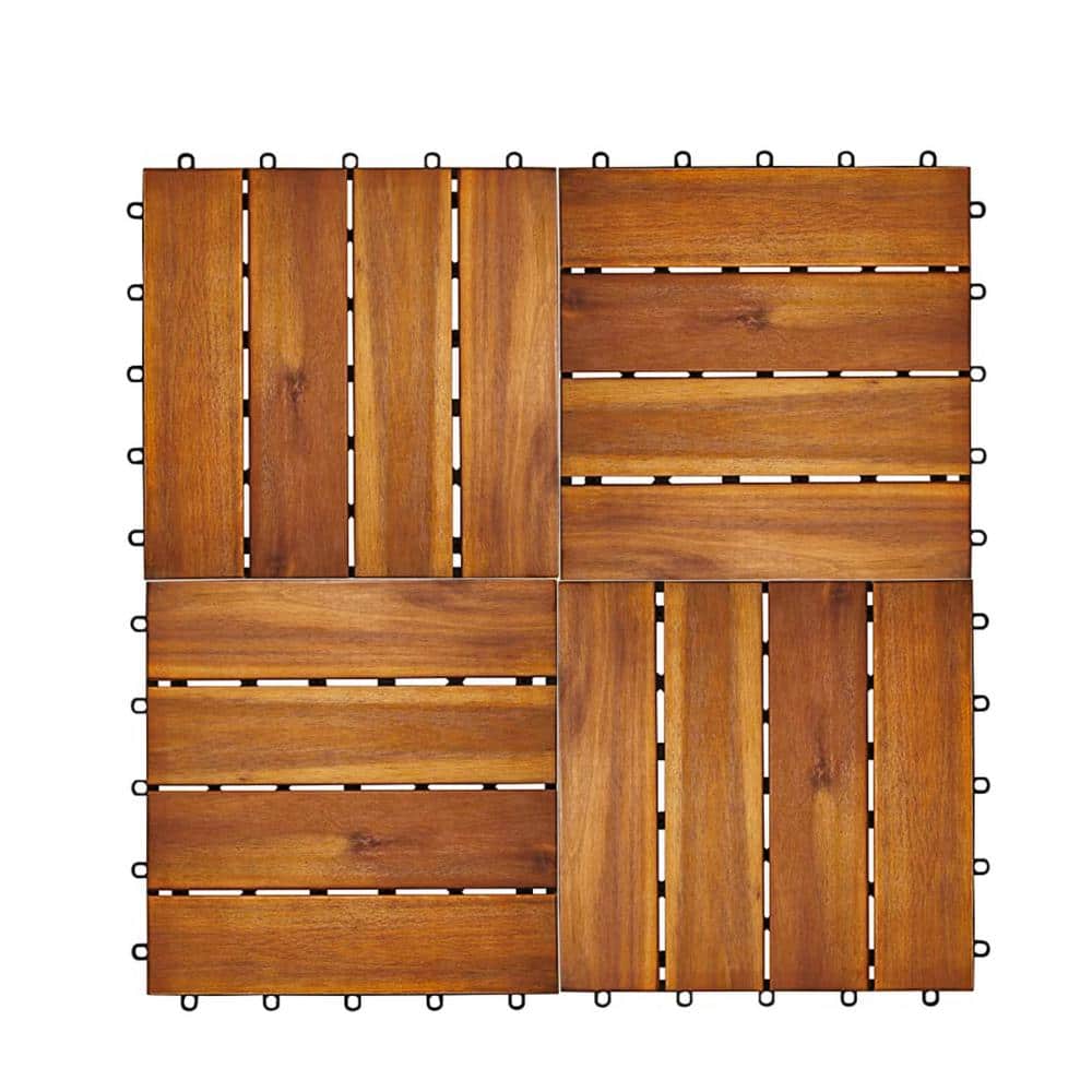 12 in. x 12 in. Acacia Wood Interlocking Brown Flooring Deck Tile 4 Slats (30-Pack)