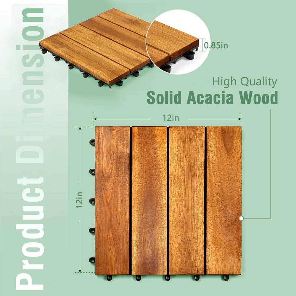 12 in. x 12 in. Acacia Wood Interlocking Brown Flooring Deck Tile 4 Slats (30-Pack)