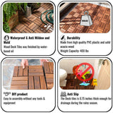 12 in. x 12 in. Outdoor Checker Square Wood Interlocking Waterproof Flooring Deck Tiles in Brown (Set of 20 Tiles)