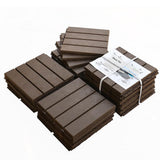 Patio Interlocking Deck Tiles, 12"x12" Square Composite Decking Tiles, Four Slat Plastic Tile(Dark Brown, Pack of 27)