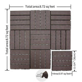 Patio Interlocking Deck Tiles, 12"x12" Square Composite Decking Tiles, Four Slat Plastic Tile(Dark Brown, Pack of 27)