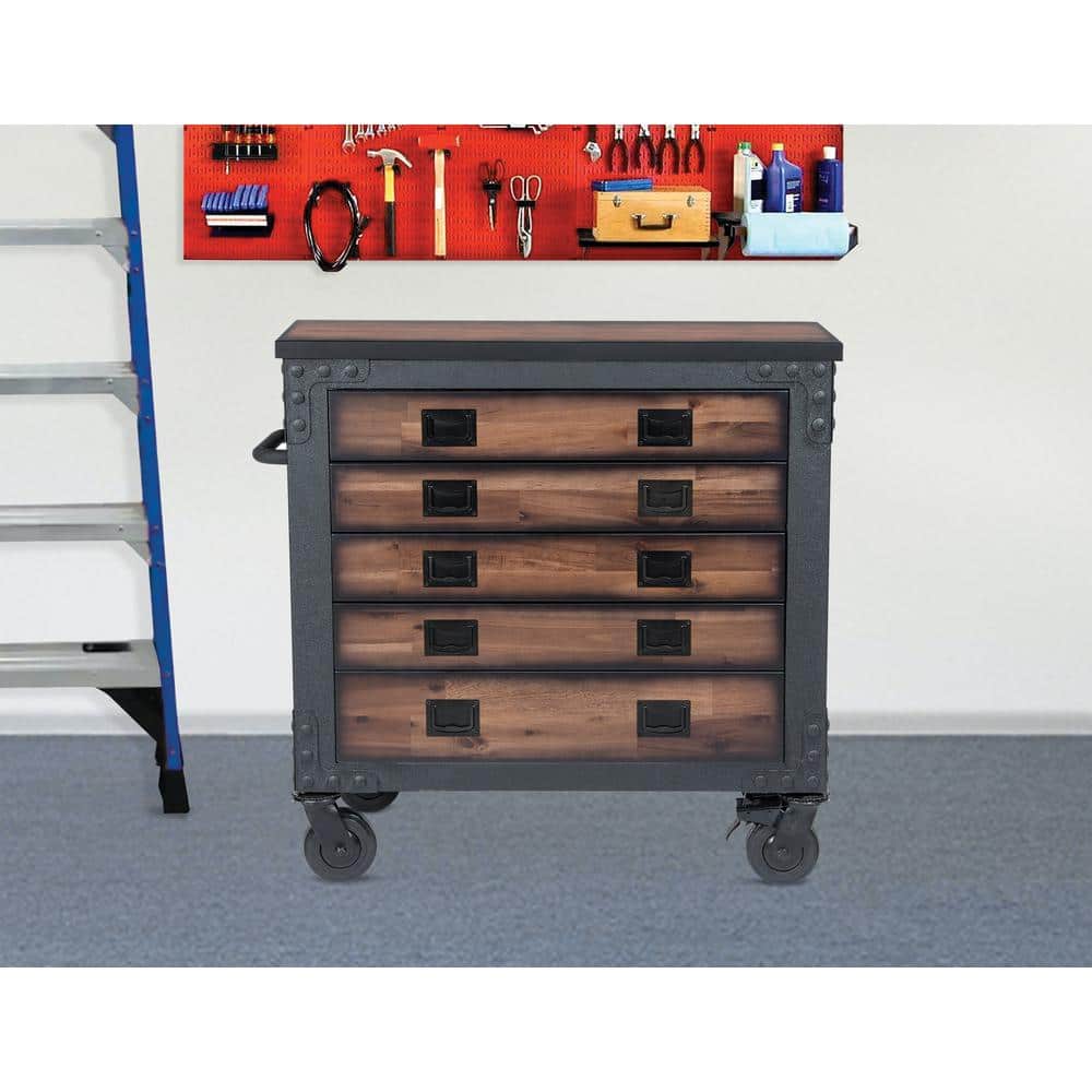 DURAMAX 36 in. W x 20 in. D 5-Drawer Wood Top Roller Cabinet Tool Chest