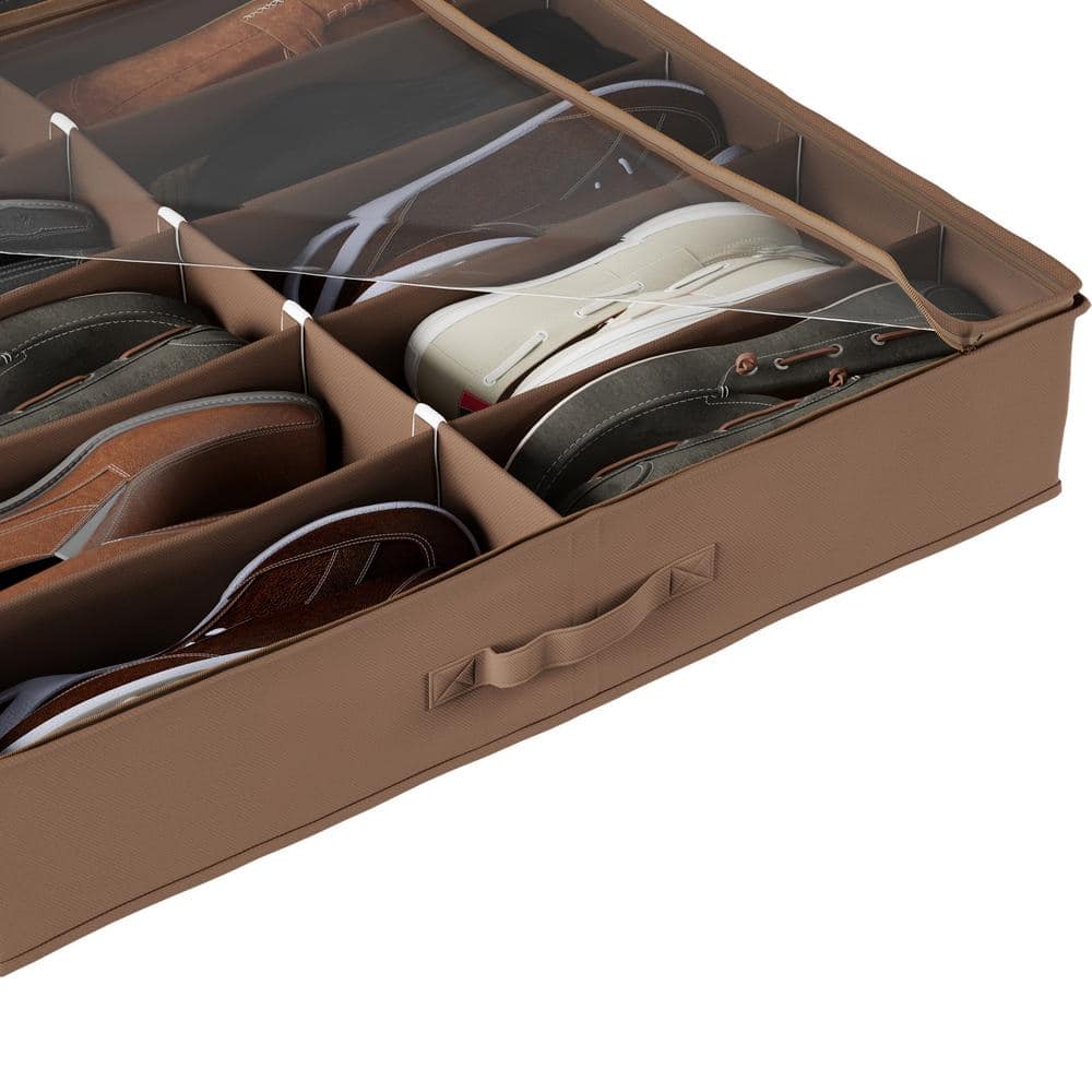 Everyday Home 27 in. x 24 in. 12-Pair Brown Fabric Underbed Shoe Storage