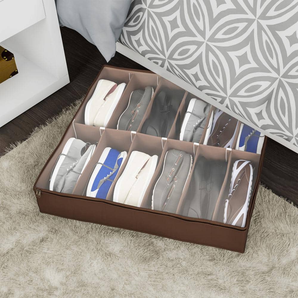 Everyday Home 27 in. x 24 in. 12-Pair Brown Fabric Underbed Shoe Storage