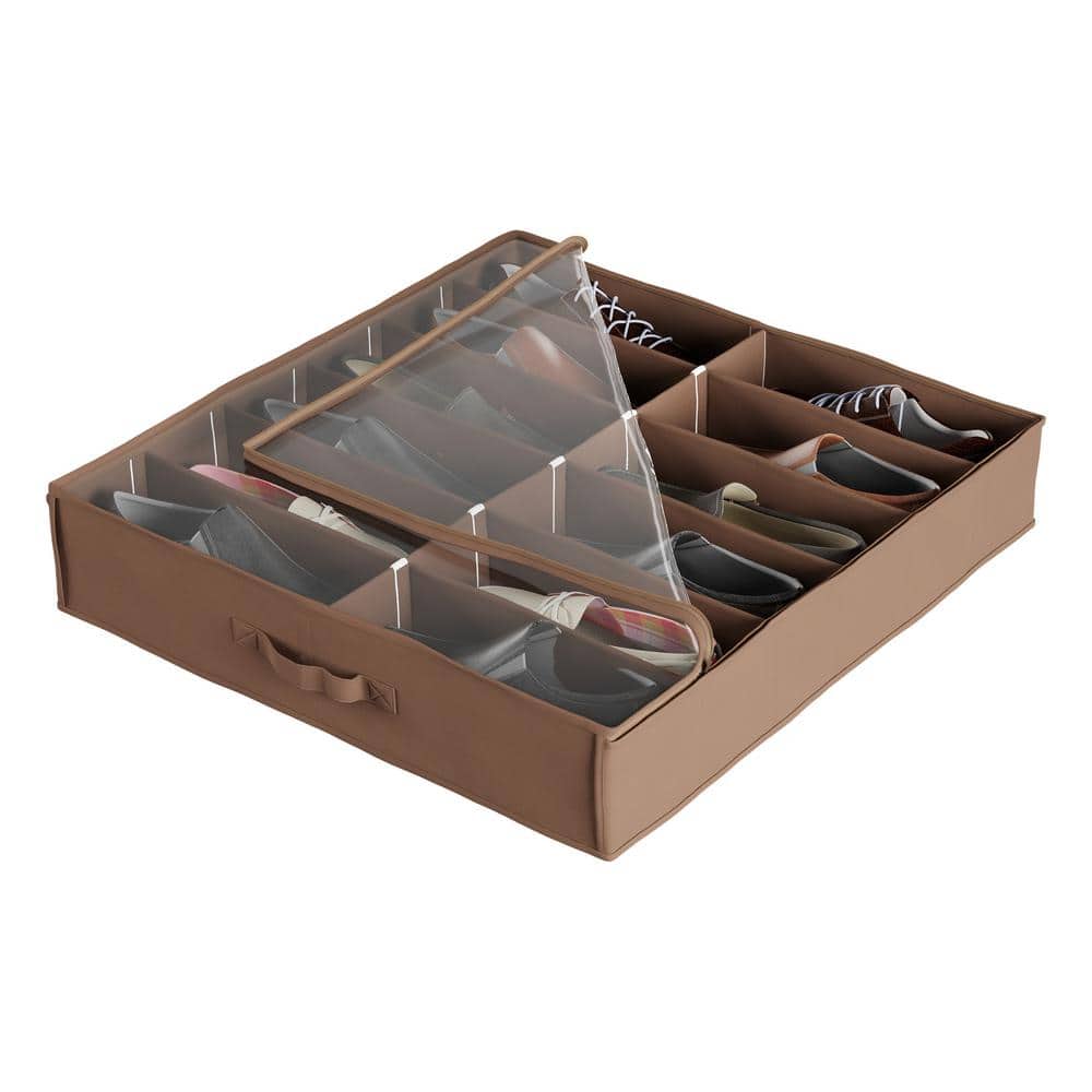 Everyday Home 27 in. x 24 in. 12-Pair Brown Fabric Underbed Shoe Storage