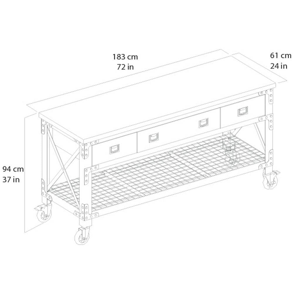 Duramax Building Products 72 in. W x 24 in. D 3-Drawers Rolling Industrial Mobile Workbench Cabinet with Wood Top