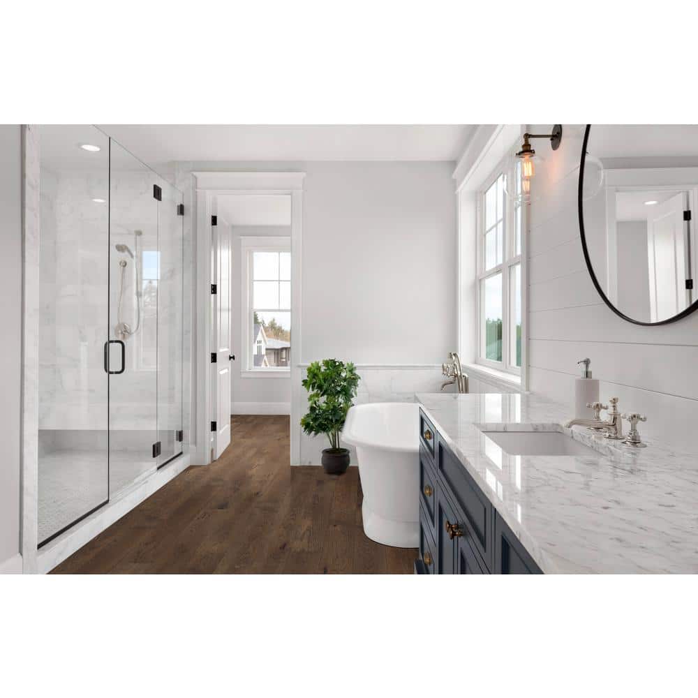 Sure+ Brown Hickory Hickory 1/4 in. T x 6.5 in. W Click Lock Wire Brushed Engineered Hardwood Flooring (21.7 sq.ft./case)