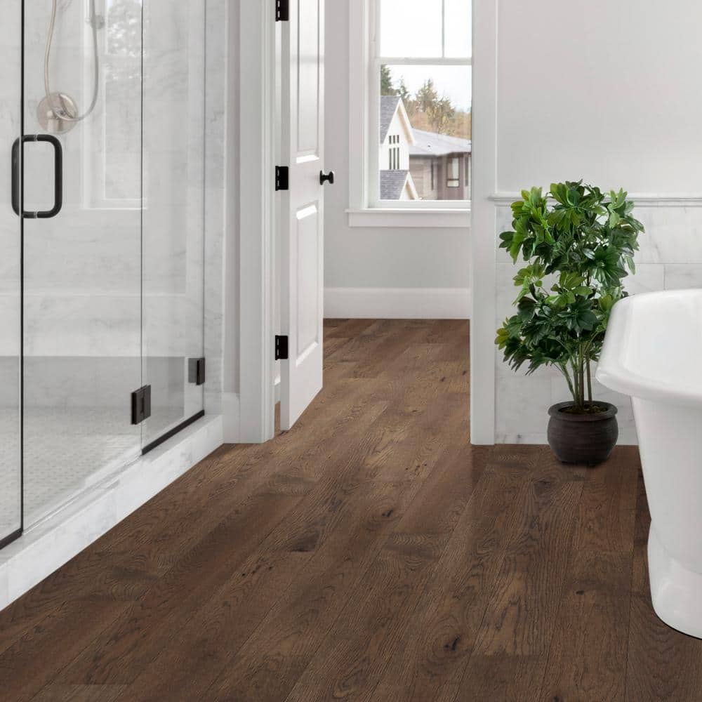 Sure+ Brown Hickory Hickory 1/4 in. T x 6.5 in. W Click Lock Wire Brushed Engineered Hardwood Flooring (21.7 sq.ft./case)