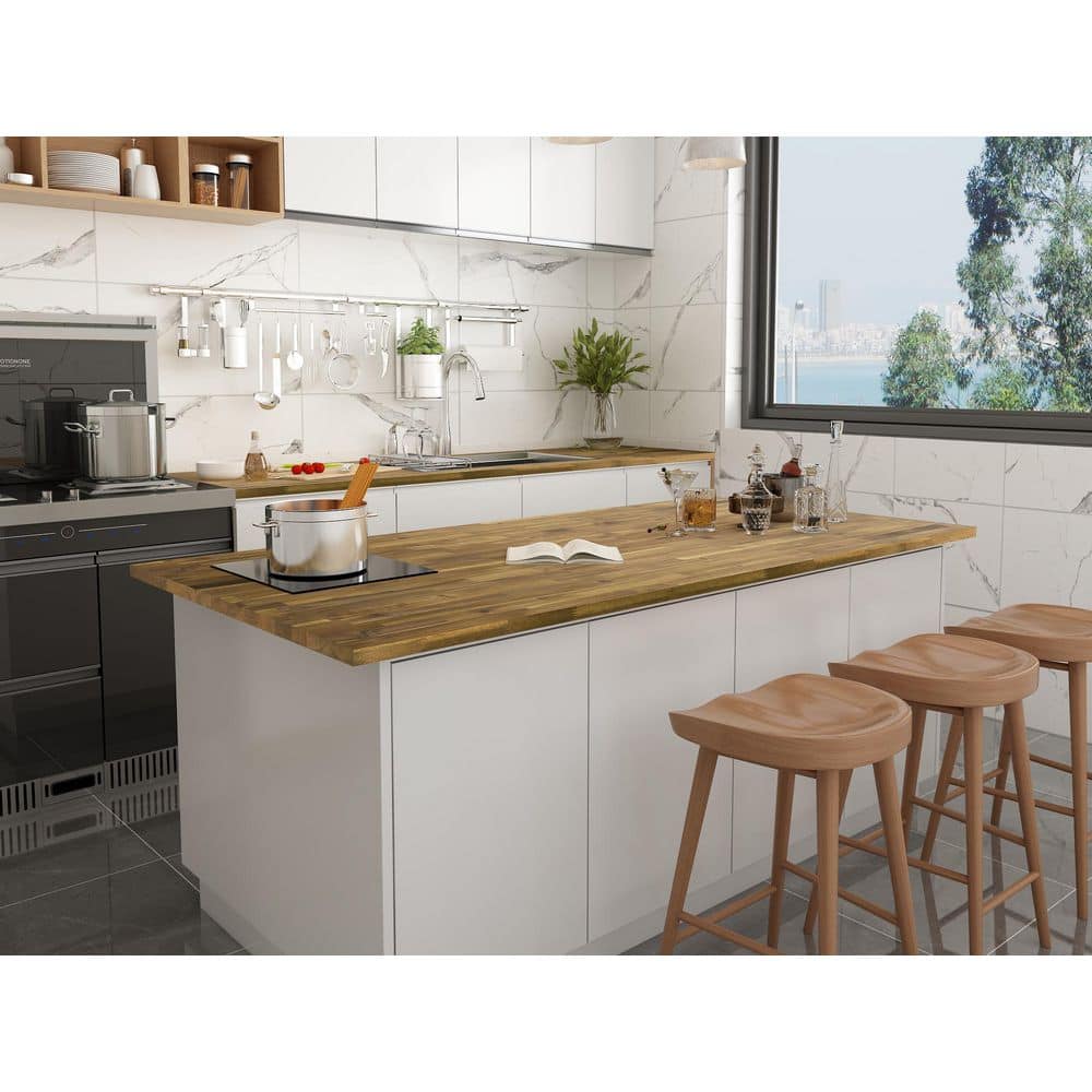 Interbuild 8 ft. L x 25.5 in. D, Acacia Butcher Block Standard Countertop in Brown with Square Edge