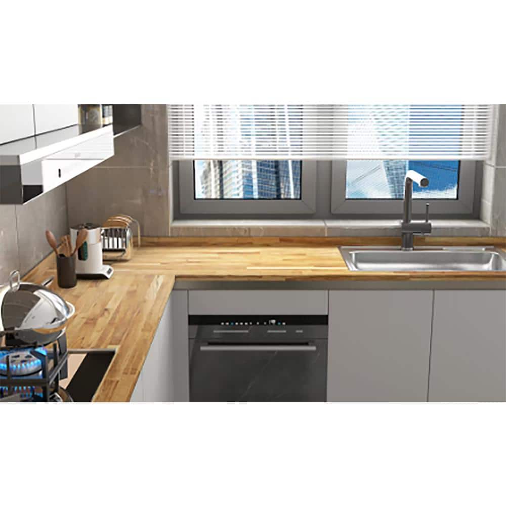 Interbuild 7.2 ft. L x 25 in. D, Finished Oak Butcher Block Standard Countertop in Brown with Square Edge