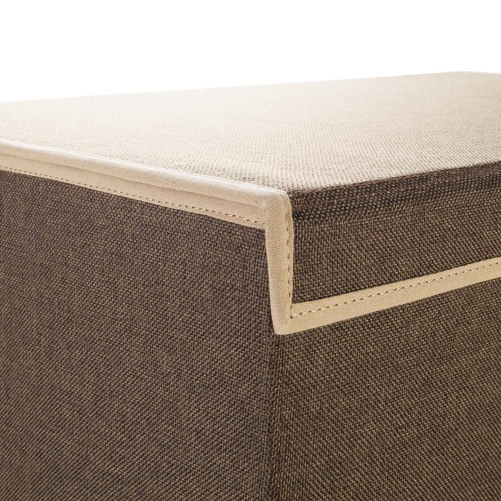 Brown Collapsible Canvas Laundry Hamper with 2 Compartments for Sorting or Folding Clothes