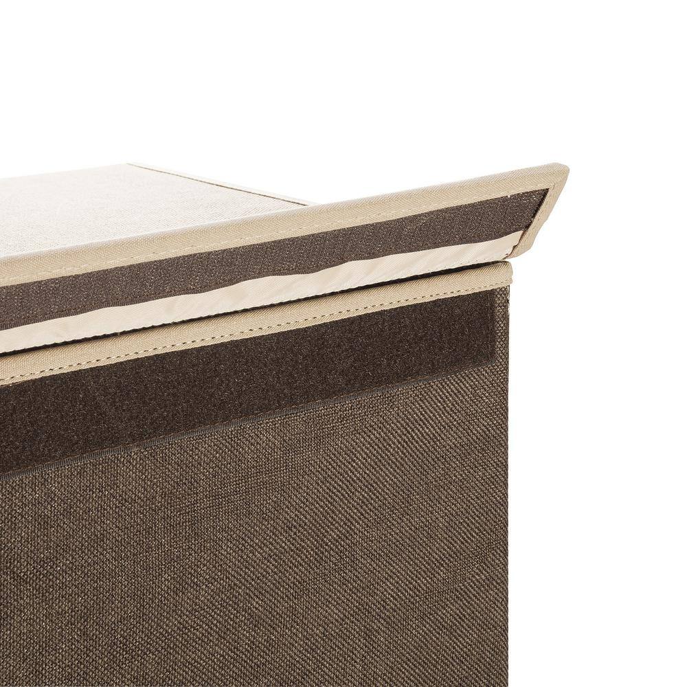 Brown Collapsible Canvas Laundry Hamper with 2 Compartments for Sorting or Folding Clothes