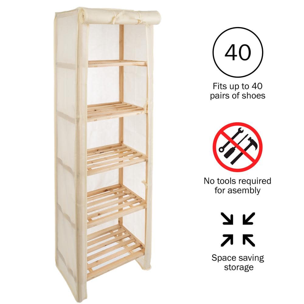 Lavish Home 5-Tier Wood Storage Shelving Rack with Removable Cover