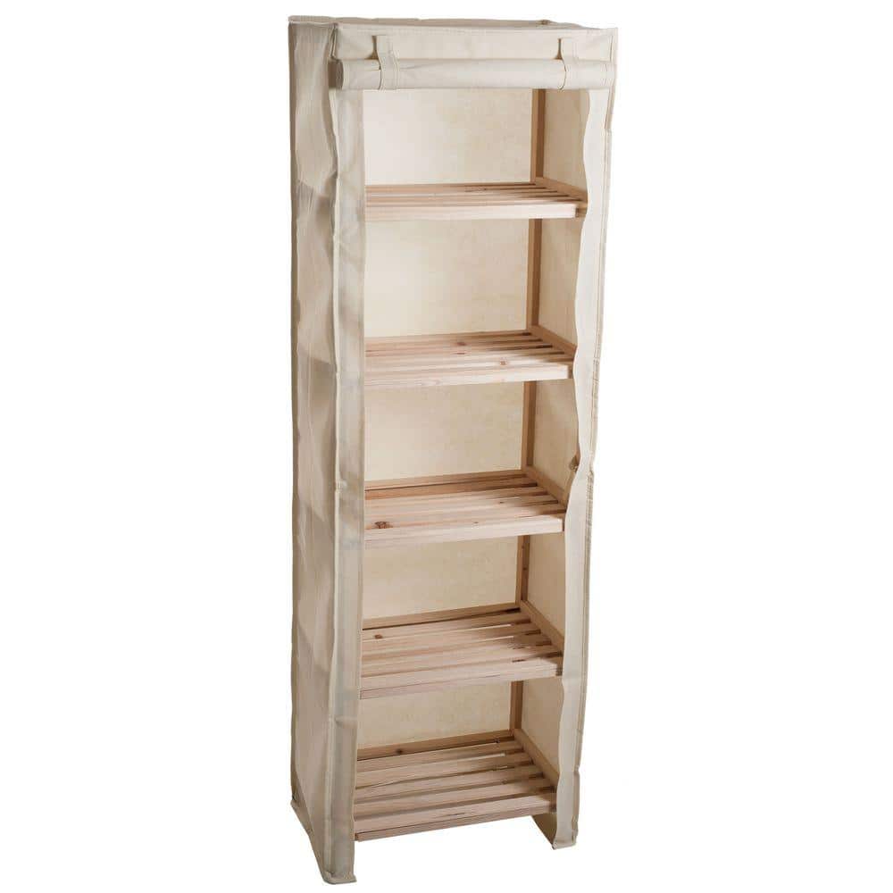 Lavish Home 5-Tier Wood Storage Shelving Rack with Removable Cover