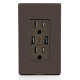Leviton 3.6A USB Dual Type A In-Wall Charger with 15 Amp Tamper-Resistant Outlets, Brown