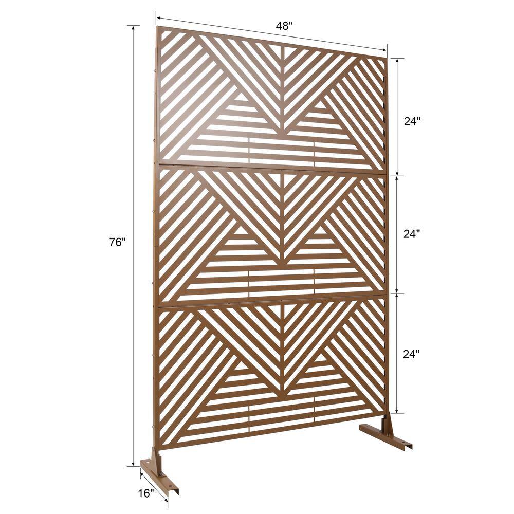 76 in. Hx48 in. W Line Hollow Shape Metal Freestanding Decorative Privacy Screen in Brown, Outdoor and Indoor