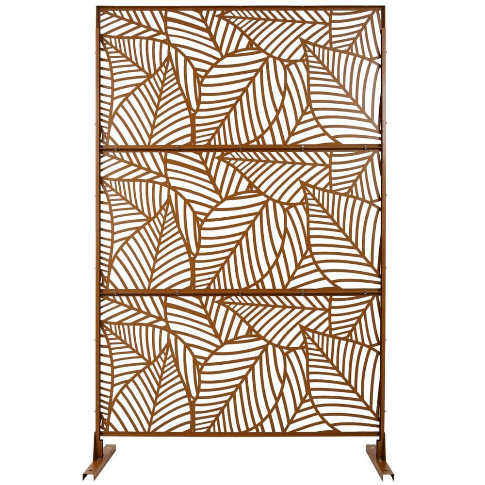 6.3 ft. H x 4 ft. W Brown Outdoor Privacy Panel Metal Garden Fence Panels Freestanding Decorative Screen Panel